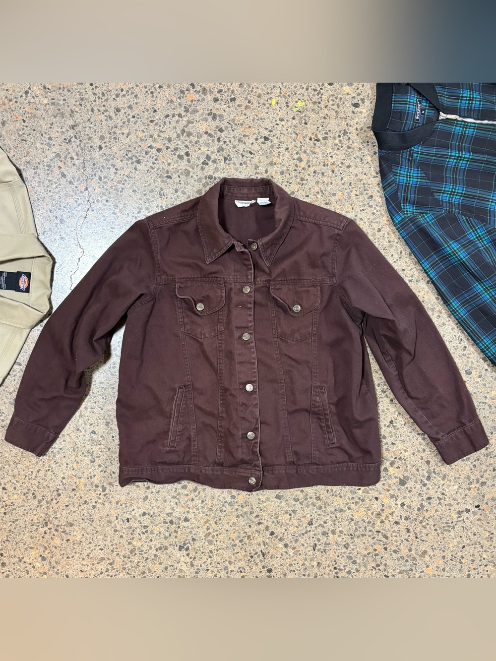 Bridgewater Studios Denim Jean Jacket Button Down Up (18W) Collared, Brown